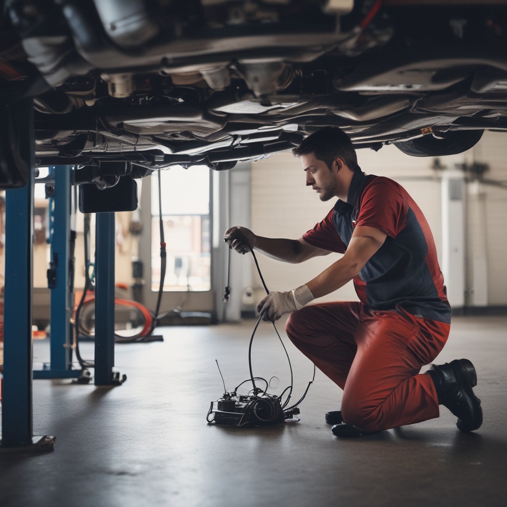 Technician working under a car